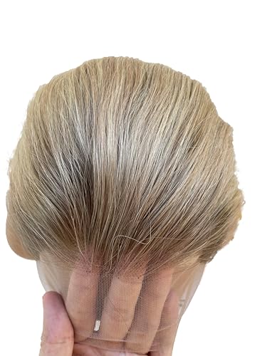 Image of Ash Blonde Highlight Wig Human Hair, Wear and Go Glueless 13x4 Frontal Wig Ombre Colored Balayage Blonde with Brown Lace Front Wigs Human Hair 180% Density Thick Ends Free Part Lace Wigs for Women 22 inch
