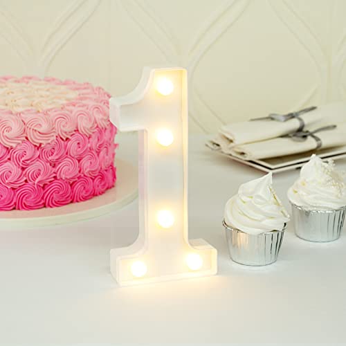 Image of Restaurantware Illumify 7.1 x 1.2 x 8.7 Inch Light Up Number 1 Durable Marquee LED Light - Number 1 Touchproof White Plastic Party Light Keyhole Slot For Parties Weddings Or Special Events
