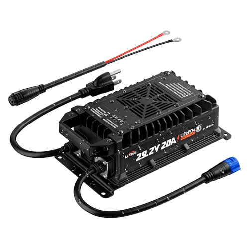 Image of LiTime 24V 20A LiFePO4 Battery Charger, IP67 Waterproof 24V Lithium Battery Charger with Battery Activation, Smart 3-Stage Charger for RV, Marine, Trolling Motor & Off-Grid