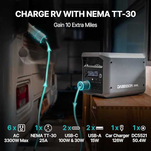 Image of DABBSSON 3072Wh Solar Generator with 210W Solar Panel, Semi-Solid LiFePO4, 3000W AC Output 6,TT-30 1 for Charging RV,P-Boost 3600W,Lightweight,1.3X Runtime,3000L Power Station for Camping Home Backup
