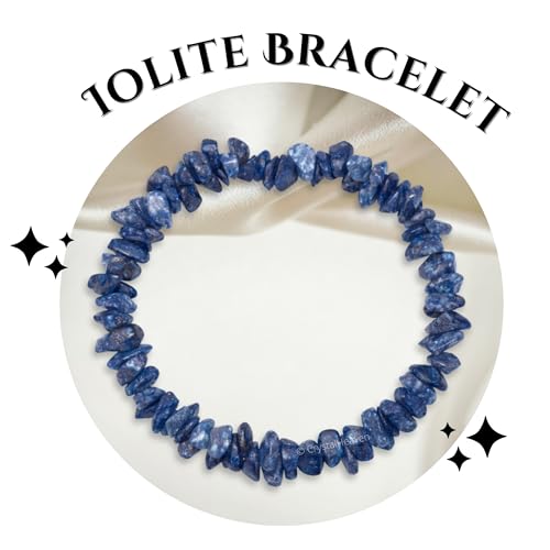 Image of Certified Iolite Bracelet for Women Men with Healing Crystal and Reiki Stone - Beautiful Gemstone Beaded Bracelet for Balance, Harmony & Positive Energy (Chips Stone Beads)
