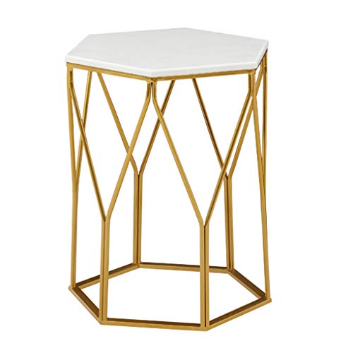 Table basse hexagonale marbre et table d'appoint salon métal
