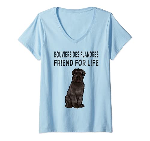 Womens Bouvier des Flandres Friend For Life Dog Friendship V-Neck T-Shirt, Blue