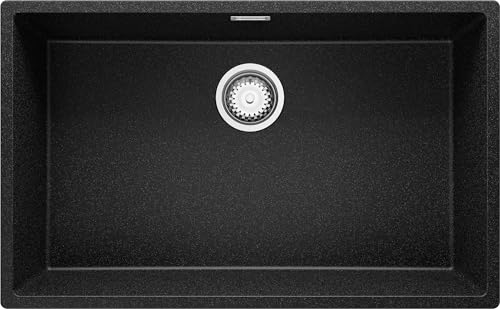 PRIMAGRAN Evier Sous Plan Graphite 76x47cm, Evier en Granit 1 bac + Kit de Vidage, Évier al mueble 80cm - London S479