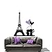 Adhesivo de pared autoadhesivo removible papel tapiz impermeable Love In Paris Torre Eiffel Pegatinas de Pared Extraíbles Calcomanías de Vinilo Casa Decoración Calcomanías Decorativas 105X85Cm