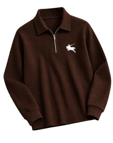 AUSK Store AUSK Men's Frill Texture Polo T-Shirt Brown - Image 2