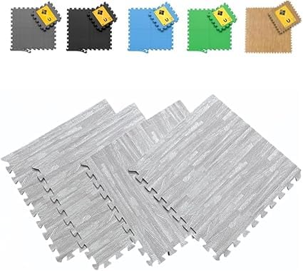 JOWY Pack Esterilla de Fitness y Ejercicios Gimnasio Tatami Puzzle -Pack Alfombra Espuma Suave Máxima protección para tu Suelo. (Parquet Gris, (8 Piezas (2,88m2))