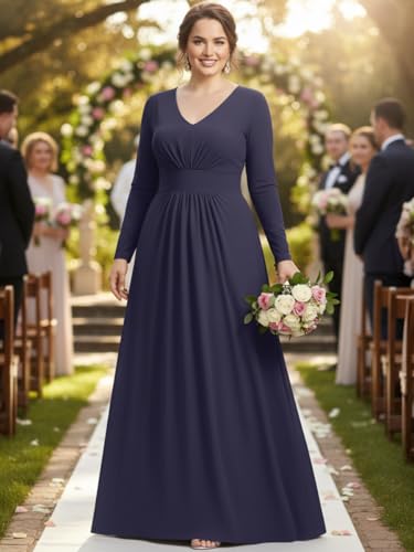 Image of KOH KOH Womens Long Sleeve Flowy Empire Waist Fall Pleated Maxi Dress