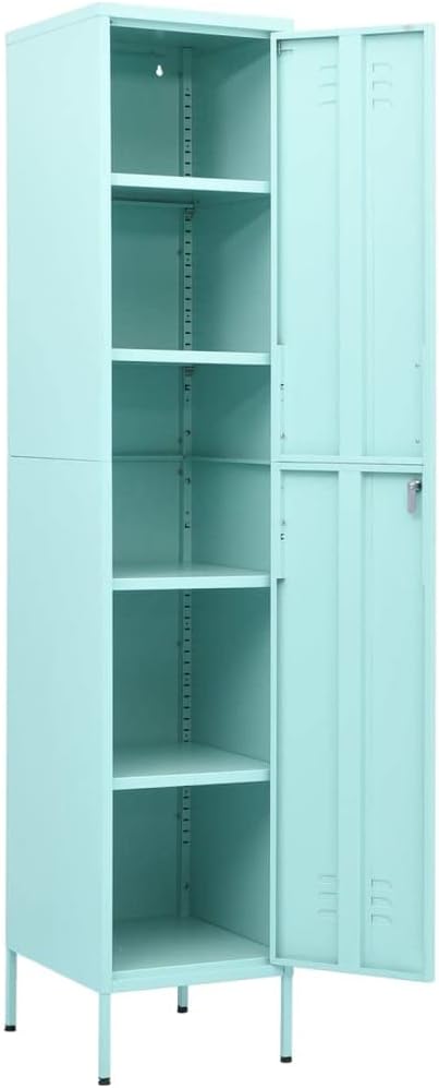 Mint Steel Locker Cabinet with Adjustable Shelves and Secure Locking Mechanism, 4 Shelves for Ample Storage Space, 14.6x18.1x70.9 Inches, Modern Office or Home Organizer