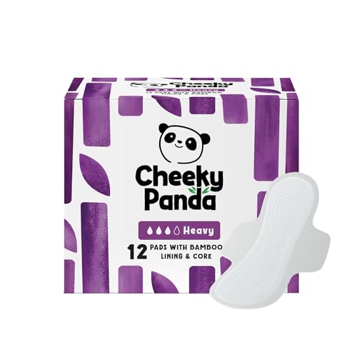 The Cheeky Panda Organic Sanitary Towels for Women Heavy Flow 12 Organic Pads Per Pack - with Bamboo Pads and Core
