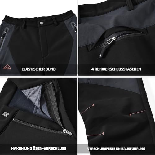 Rdruko Skihose Herren Wanderhose Winter Softshellhose Wasserdicht Winterhose Schneehose GefüTtert Outdoorhose Snowboardhose Thermohose-Schwarz 36