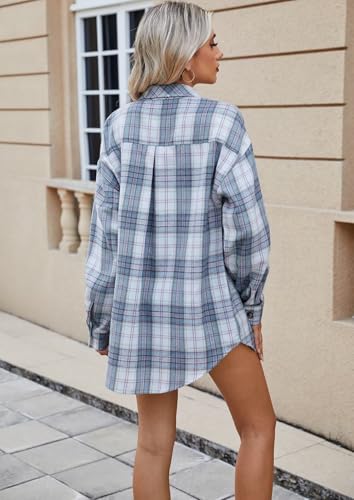 Image of Lacozy Womens Buffalo Plaid Flannel Shirt Long Sleeve Collar Button Down Blouses Tops