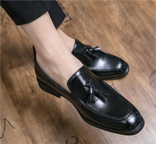 Men's Loafers Shoes Tassel Square Burnished Toe Leather Lightweight Comfortable Anti-Slip Classic Prom Slip-on3