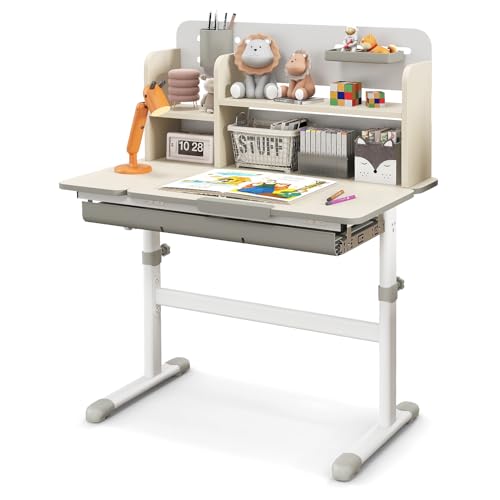 Relaxdays Bureau Et Chaise Enfants Motif Maritime Bleu Blanc - Tiroir Et Rangement, 4-9 Ans