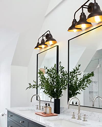 Image of 25.2-Inch 3-Light Farmhouse Vanity Light Over Mirror, Matte Black | Rustic industrial style, metal frame, 3 E26 sockets, 60W max, dimmable, no bulbs, wall sconce for bathroom mirror, bedroom
