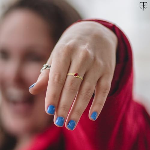 10k Gold Dainty Diamond and Genuine Oval-Shape Solitaire Ruby Birthstone Ring, Red Gemstone Promise Ring, Stackable Gold Ring For Women, Fine Gold Jewelry Gift Made In USA.3