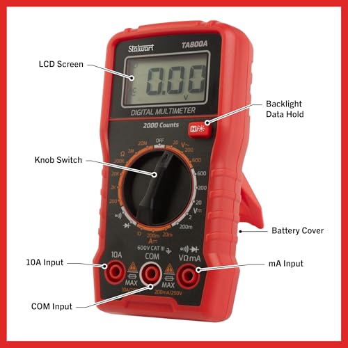 Image of Multimeter Voltage Tester - Digital Volt Meter with Backlit Display and Needle Probes for AC /DC Voltage, DC Current, and Wire Continuity by Stalwart