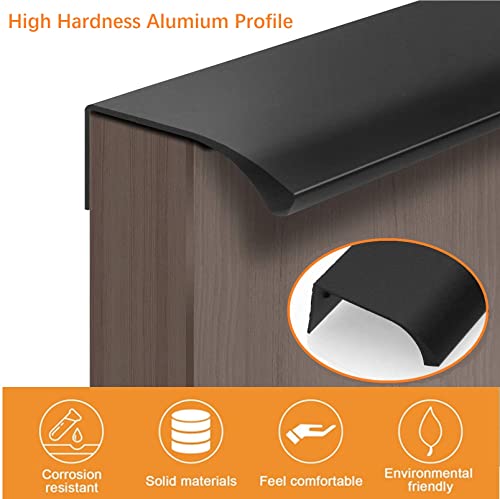 MOROBOR 8 Pack Modern Style Finger Edge Pull Furniture Drawer Handles Hidden Cabinet Kitchen Drawer Handles Knobs, 150mm/Black - Image 3