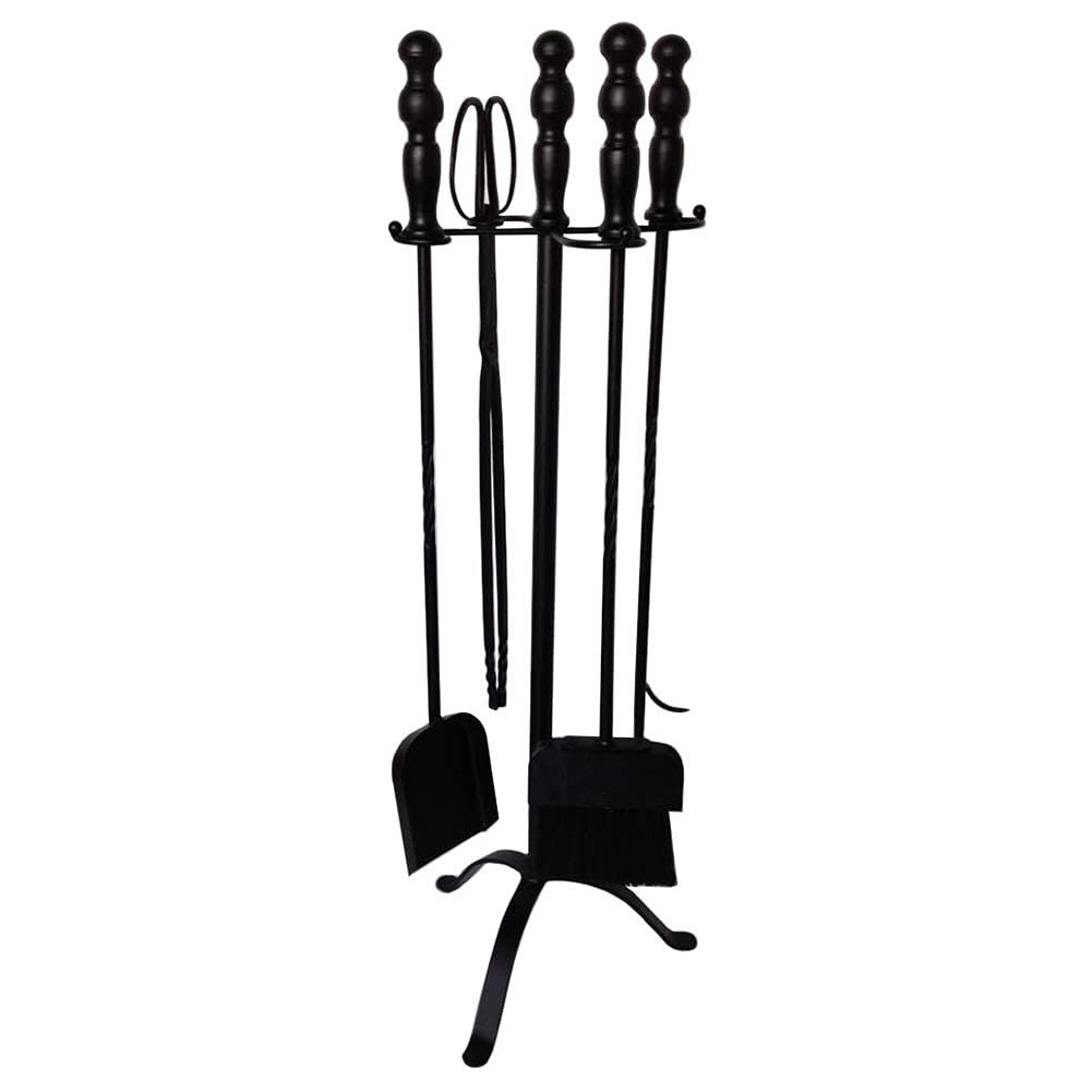 Set di Utensili per Camino 5 Pezzi Set di accompagnamento Tradizionale in Ferro battuto per Stufa a Legna e Carbone 75 cm Accessori Neri