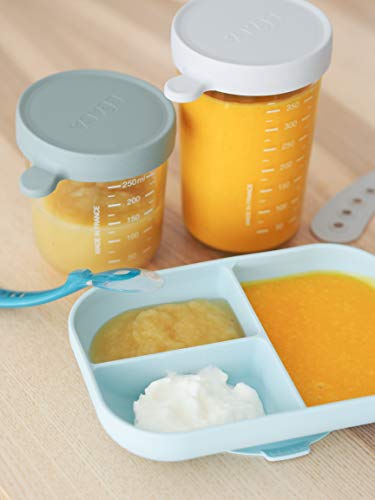 Miniatura 6 de BÉABA Set Comida, Plato Compartimentado de Silicona con Ventosa + Cuchara de Silicona, Adhiere a la mesa/bandeja de la trona, Compatible con el microondas, Azul