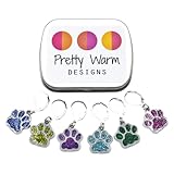 Pet Paw Glitter Locking Clips Stitch Markers Set for Crochet Knitting | Handmade by Pretty Warm Designs | Dog Cat Paws Metal Enamel Glitter Charms Removable Knit Marker Yarn Holder Accessories Gift