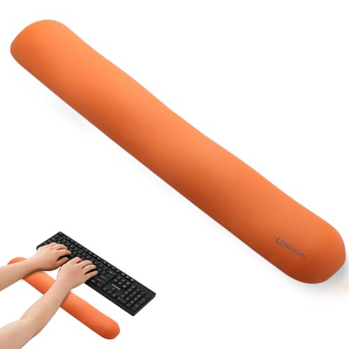 Image of UnivoColors Design-Wave Keyboard Wrist Rest, Artificial Sheepskin+Memory Foam+Ergonomic+Anti-Slip Gel, Resilience Support During Work and Gaming,Keyboard Accessory,Tangerine