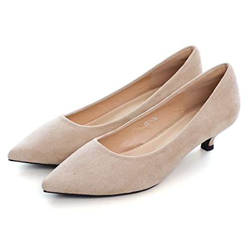 Image of Women's Low Kitten Heel Pumps Classic Fashion Dress Pumps Simple Heeled Shoes for Office Work