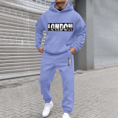 Ensemble jogging homme bleu avec pull décontracté style urbain et imprimé lettre