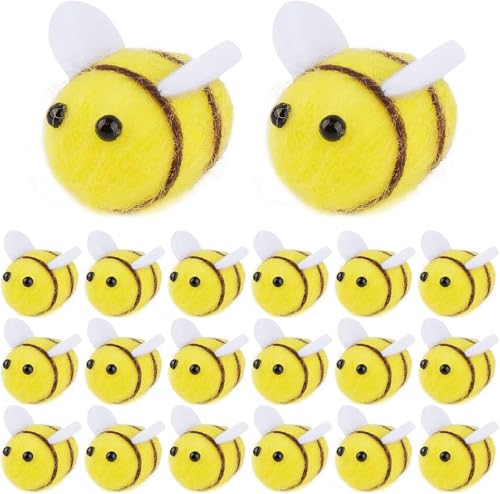 SHSHbuy Abeja Artesanía,35 Piezas Abeja en Fieltro Mini, Abejas de Fieltro de Lana Abeja Manualidades Infantiles para DIY Artesanía Tienda Ropa Decoración