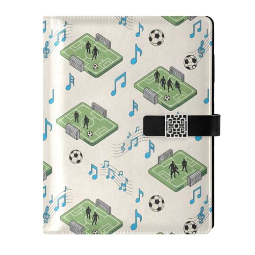 JULYTO Soccer Field Music Notes PU Leather Notebook Binder A5 6 Ring Refillable Journal with Magnetic Buckle Closure Travel Planner Notebook Binder for Business Cards,Office,