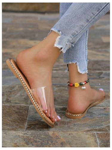 GORGLITTER Women's Metallic Clear Sandals Dressy Summer Transparent Open Toe Slip On Slides Vacation Beach Flats Sandal3