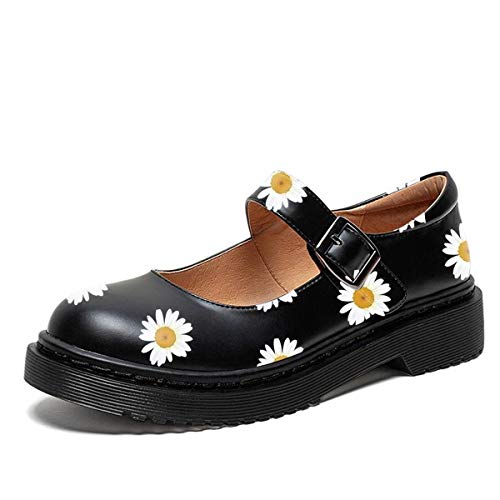 Image of YDN Women Classic Round Closed Toe Mary Jane Flats Platform Adjustable Single Ankle Strap Buckle Comfy Cute Pump Leather Patry Cosplay Girls Dress Shoe Size 4-16