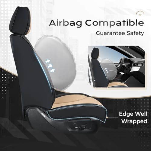 Image of Coverado Car Seat Covers Full Set, Front Seat Covers with Lumbar Support and Back Seat Cover Waterproof Leather Automotive Seat Cover, Universal Car Interior Protectors Cushion for Most Cars