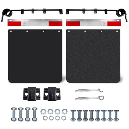 Image of Straight Bar Type Semi Trucks Mud Flap Hanger Bracket 3 coils Damping Spring with Aluminum Mud Flap Reflector Fender Reflective Tape and 24 inchx24 inch Mud Flaps for Heavy Duty Semi Trucks Trailers