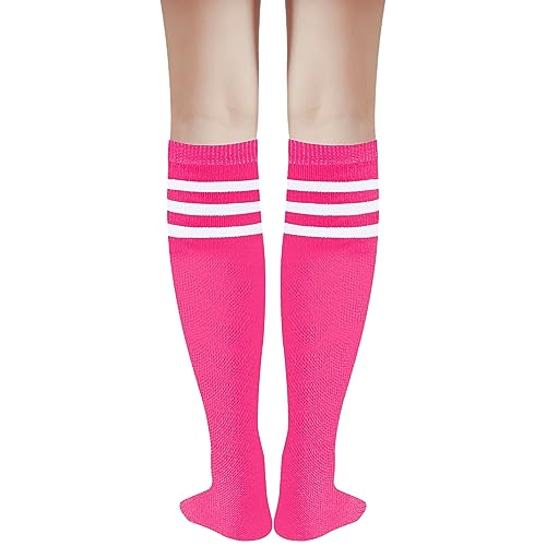 Image of DOOVID Casual Knee High Socks for Women Tube Socks Elasticity Athletic Socks Thin Stripe Knee High Stockings