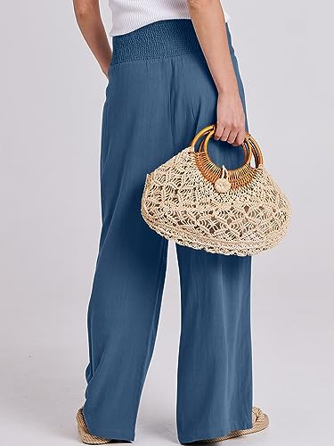 Image of ANRABESS Women Linen Palazzo Pants Summer Boho Wide Leg High Waist Casual Lounge Pant 2026 Beach Travel Vacation Outfits