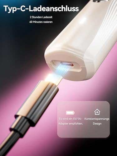 Unibono Multifunktionales Damenrasierer Elektrisch Set, Intimrasierer für frauen arme, Beine, Bikinizone, elektrorasierer damen nass und trocken, USB-C wiederaufladbar mit Aufbewahrungstasche – Bild 6