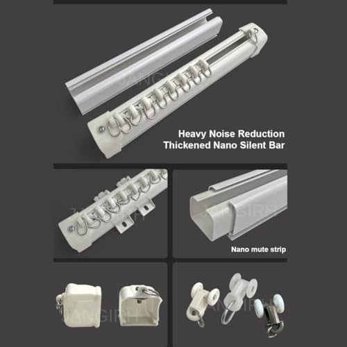 Image of Jangirh Jambo Silent Curtain Channel Size 6 Feet for Windows /Door /Office Wall Fit, Complete Set with Runners, Hooks, End Caps, Wall Brackets, Screws & Wall Plugs, White inch (6 FEET)