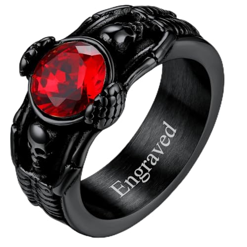 Custom4U Birthstone Signet Ring with Name Engraved,Personalized Stainless Steel/Gold Plated/Black Square Gemstone Rings Size 7-14,Fashion Memorial Jew