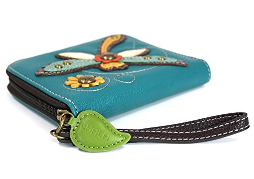 Chala Zip Around Wallet, Wristlet, 8 Credit Card Slots, Sturdy Pu Leather - Dragonfly - Turquoise #TOP4