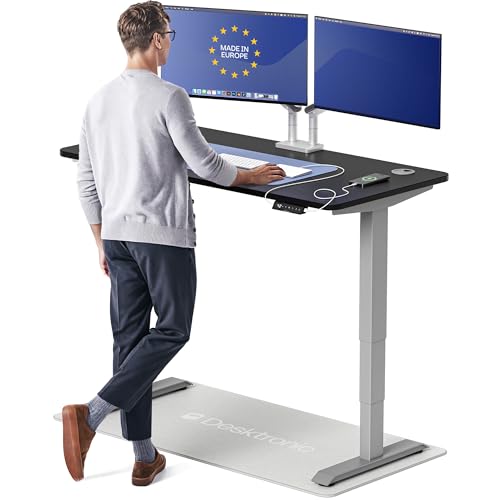 Image of Desktronic HomePro Standing Desk 54x28 - Made in Europe, Ergonomic Sit Stand Home Office Desk, Electric Height Adjustable, Dual Motor, USB & USB-C Charging, Wobble-Free, Touchscreen, 3 Memory Presets