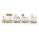  Tren de Navidad de madera en 3 diseños diferentes: la decoración perfecta para un ambiente navideño acogedor (blanco)