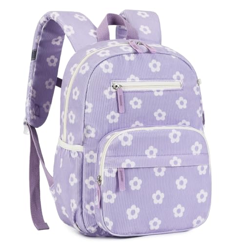 Similove Corduroy Toddler Backpack for Kids 2-5 Kids backpack for Boys Girls - 13inch Girls Backpack Kids Bookbag for School Preschool Kindergarten Daycare Daypack(Purple Floral)