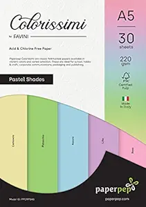 Colorissimi Card Stock 220GSM A5 Shades of Pastel Pack of 60 Sheets for Cardmaking, Mixedmedia, Papercrafts, Cutart, Diecutting, Stamping, Scrapbooking, Pastel Colouring and Arts & Crafts