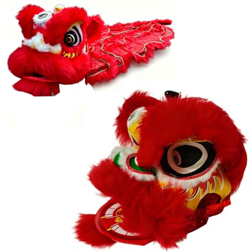 HTRDHT 15 Inch Lion Dance Costume with Tail, Chinese Dragon Costume for 6-12 Age, Traditional Mascot Costume Suit for Performance (Red)