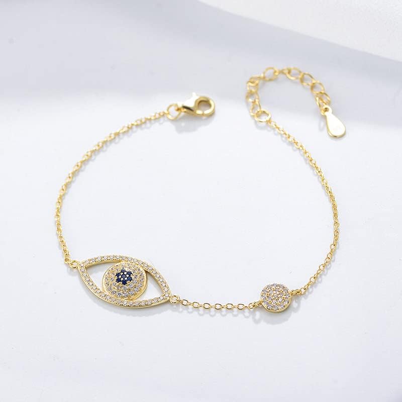 Solid 14K Gold Over 925 Silver Moissanite Evil Eye Bracelet for Women,Dainty Adjustable Evil Eye Charm Chain Bracelet,Fashion Christmas Jewelry Gift for Her4