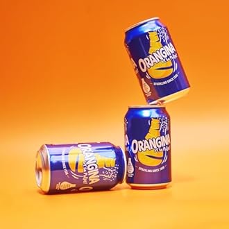 Orangina Sparkling Fruit Drink; Multipack of 6 x 330ml cans; contains a blend of citrus juices, real orange pulp and orange zest