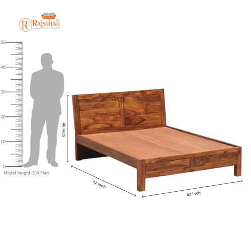 Image of Classic Panel Sheesham Wood Queen Size Bed Without Storage | Wooden Queen Size Double Bed Cot for Bedroom Furniture | Modern Palang Bed for Home & Hotels | Honey Finish