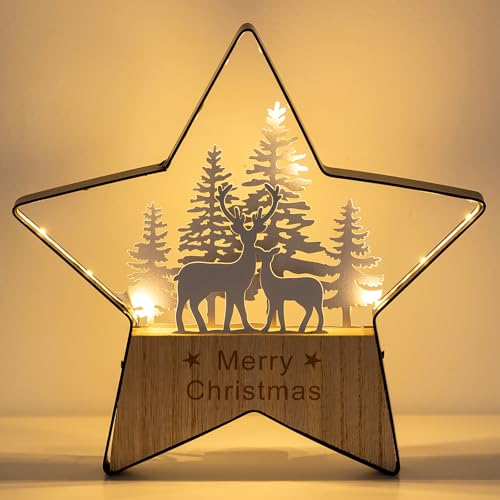 Romadedi LED Holz Deko Sterne Weihnachten: Weihnachtsstern Beleuchtung...