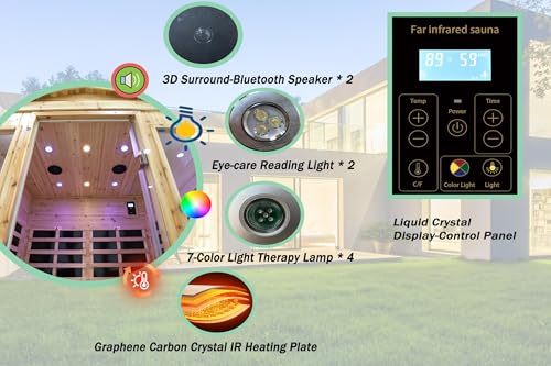 Image of LTCCDSS Low EMF Outdoor Far Infrared Sauna 4-Person, Hemlock Wood Sauna for Home, Withstand Temp -5℉-104℉, Bluetooth Speakers, LED Reading Lamps, Chromotherapy Lights